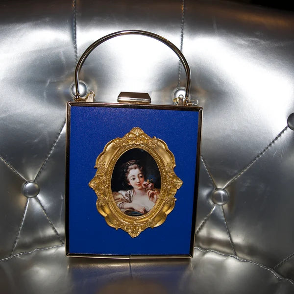 Blue Vintage Painting Frame Bag Convertible Straps