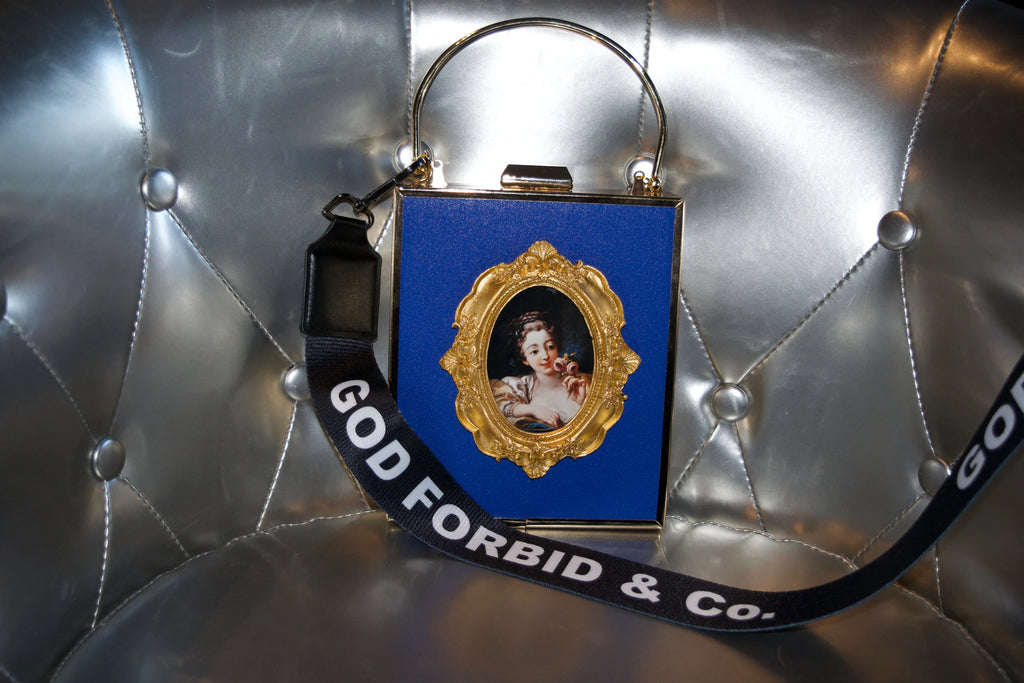 Blue Vintage Painting Frame Bag Convertible Straps