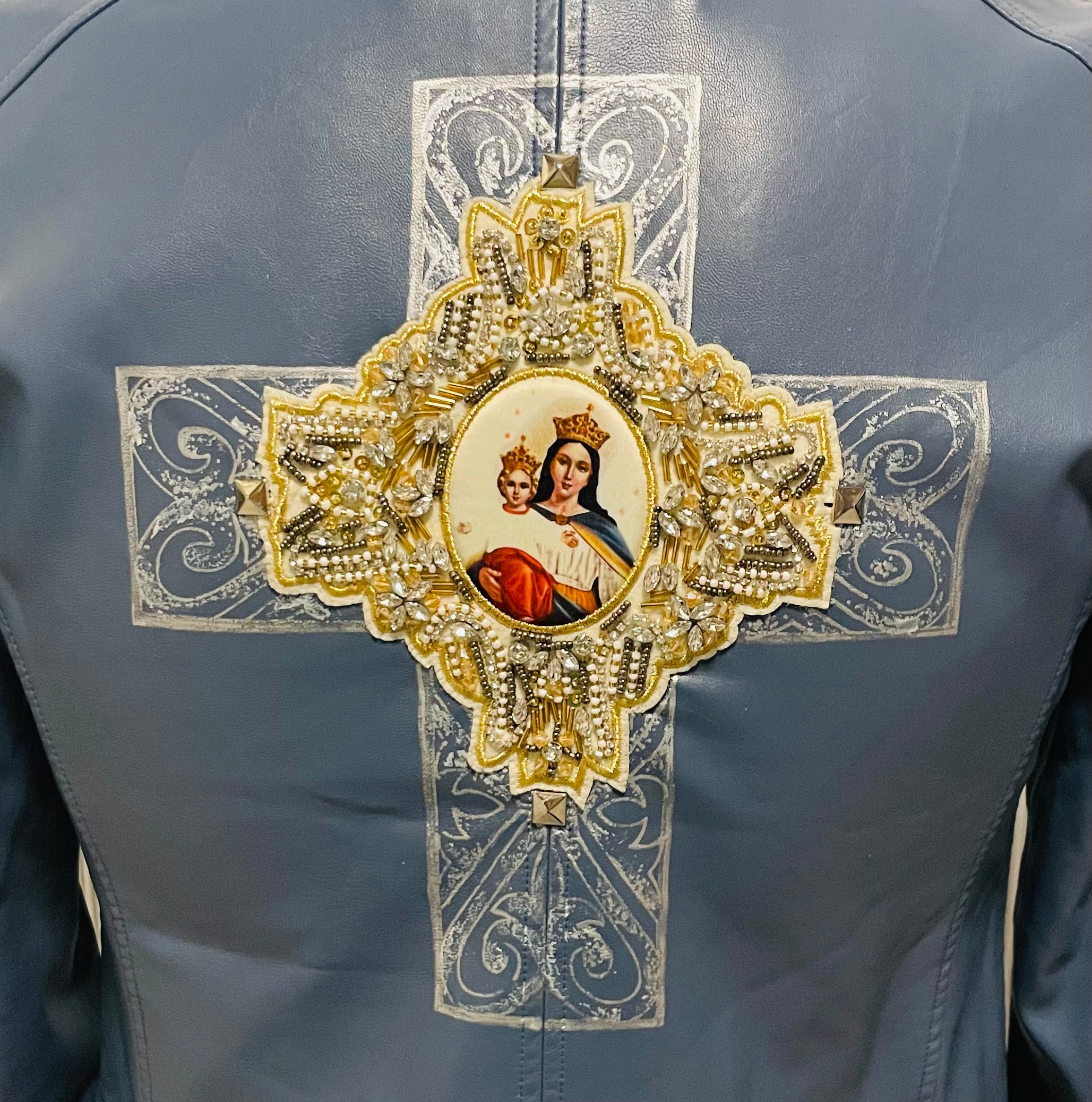 Holy Cross Blue Jacket Hand Painted