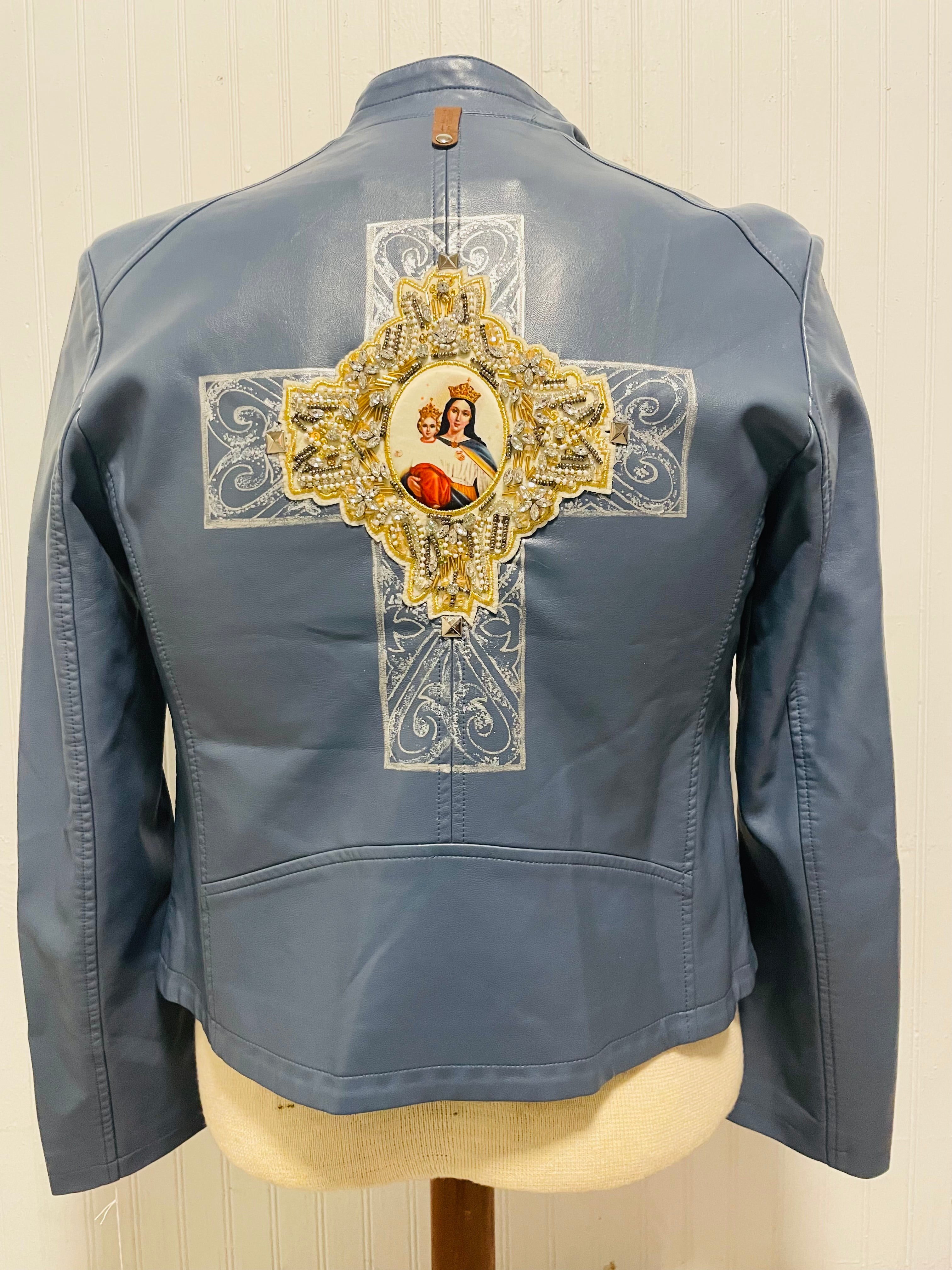 Holy Cross Blue Jacket Hand Painted