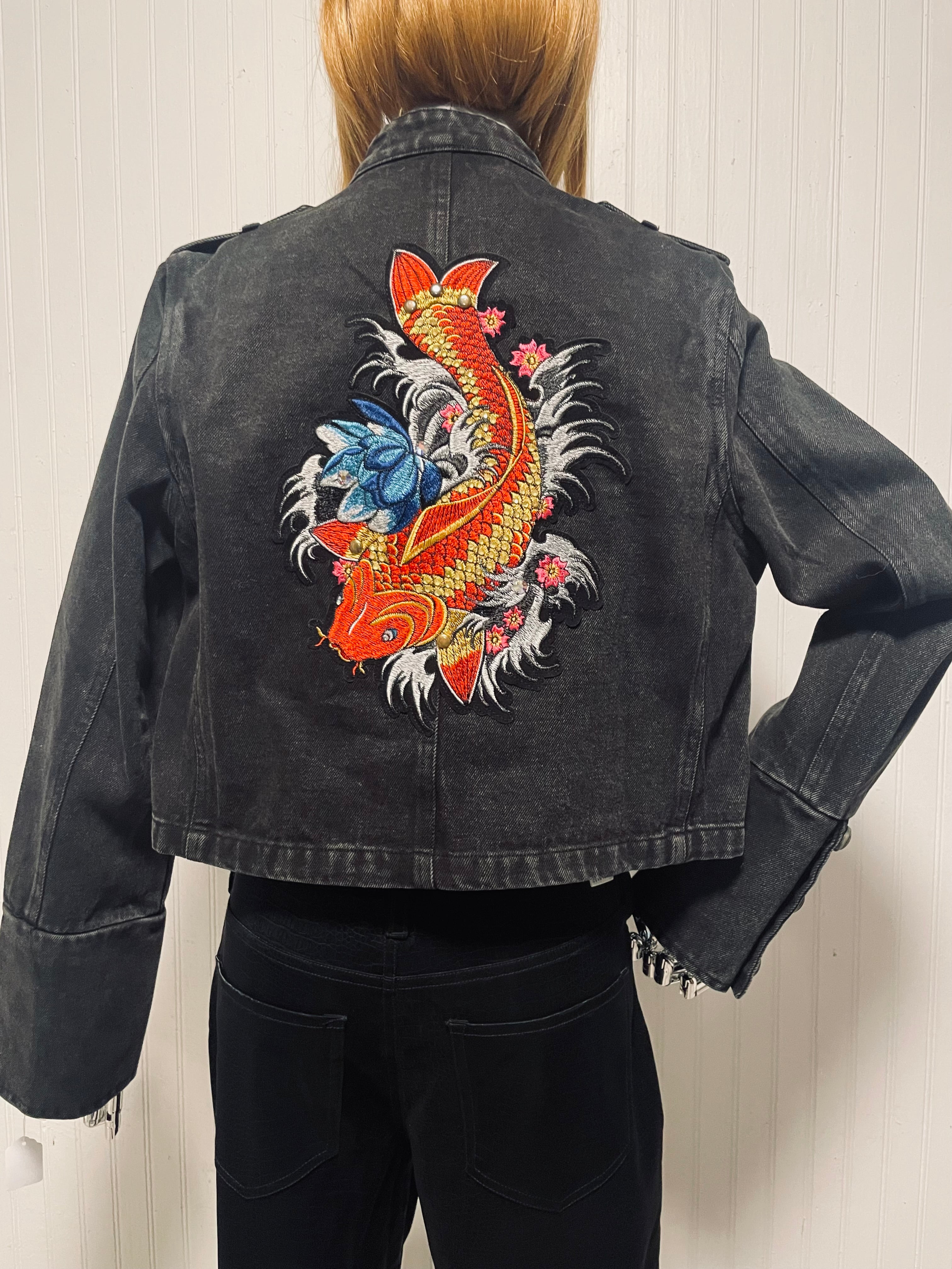 Koi Fish Military Denim Jacket