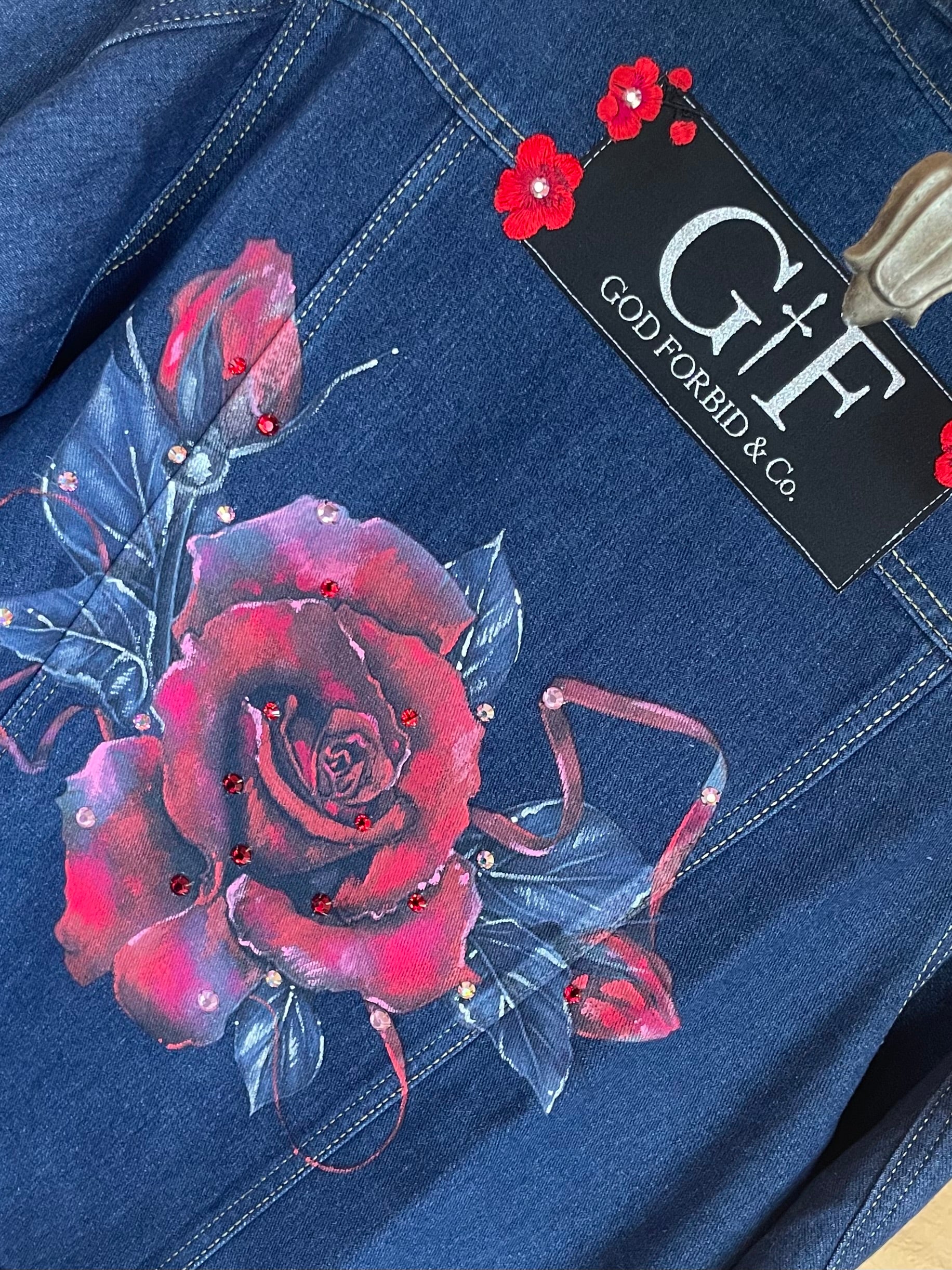 Red Roses Denim Hand Painted
