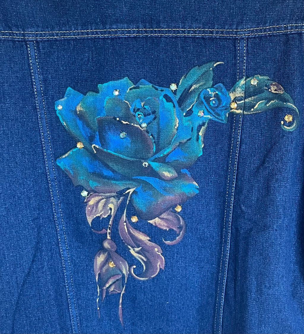Blue Rose Denim Hand Painted