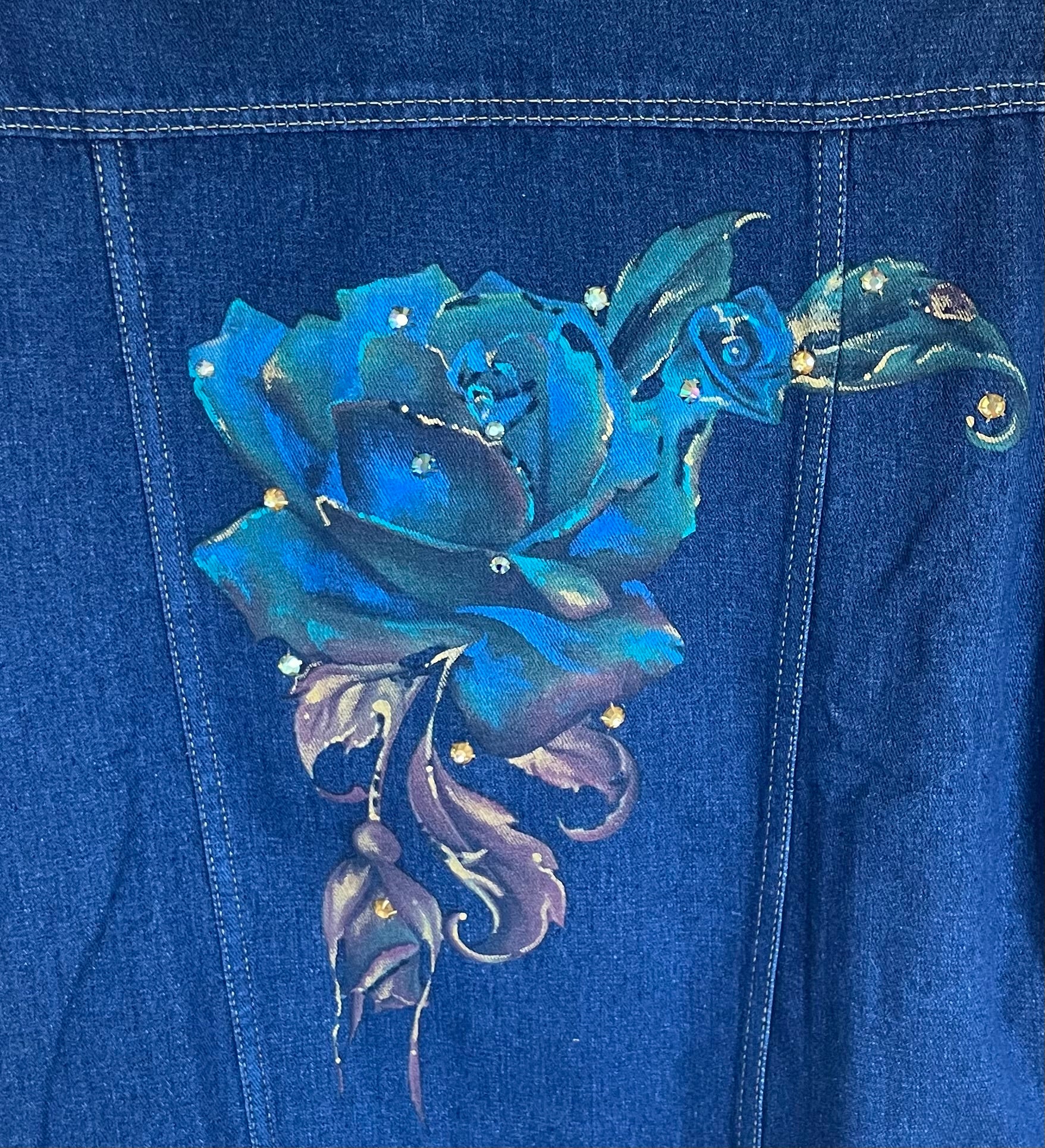 Blue Rose Denim Hand Painted