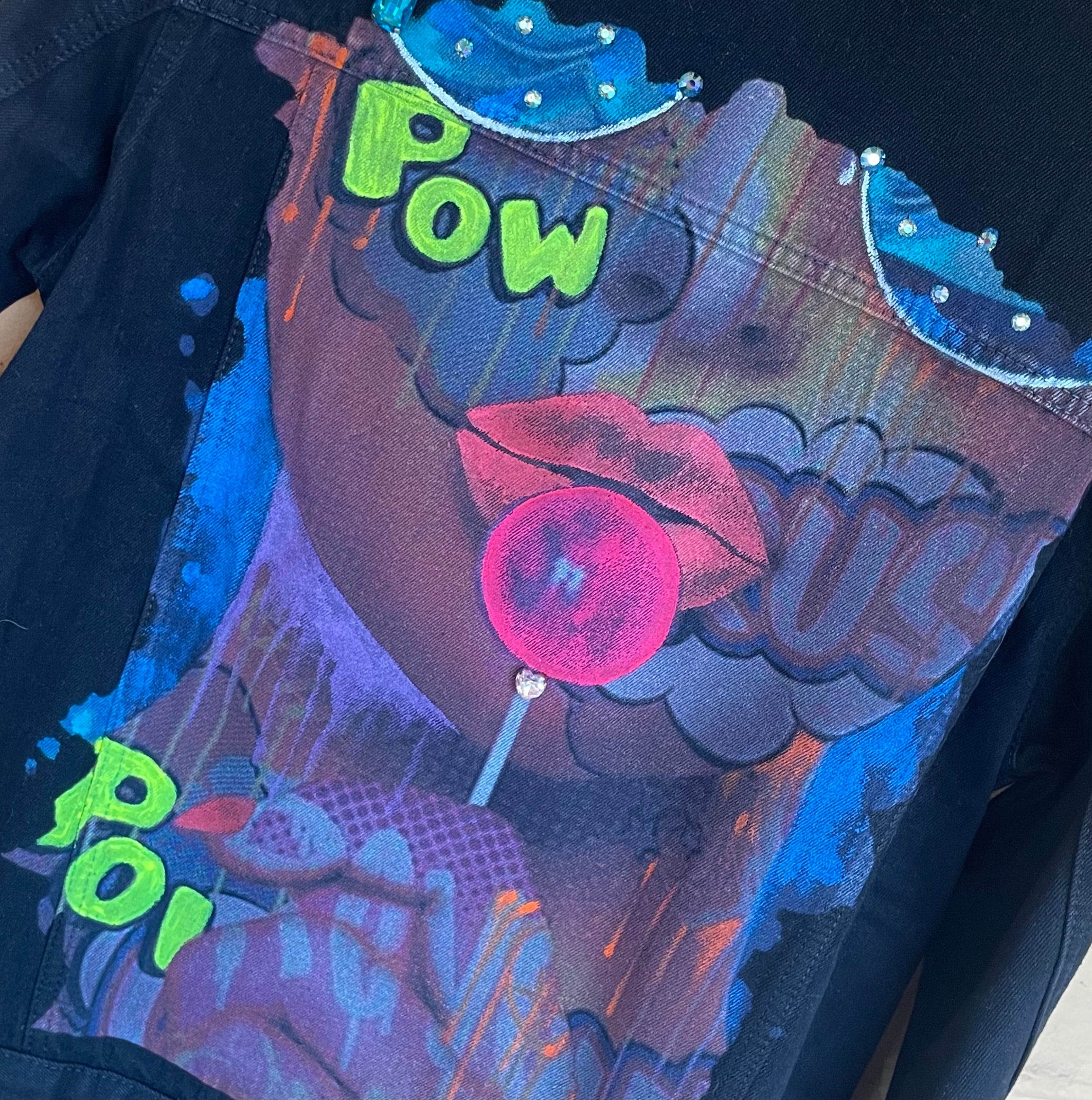 POP Art Denim Black Jacket Hand Painted