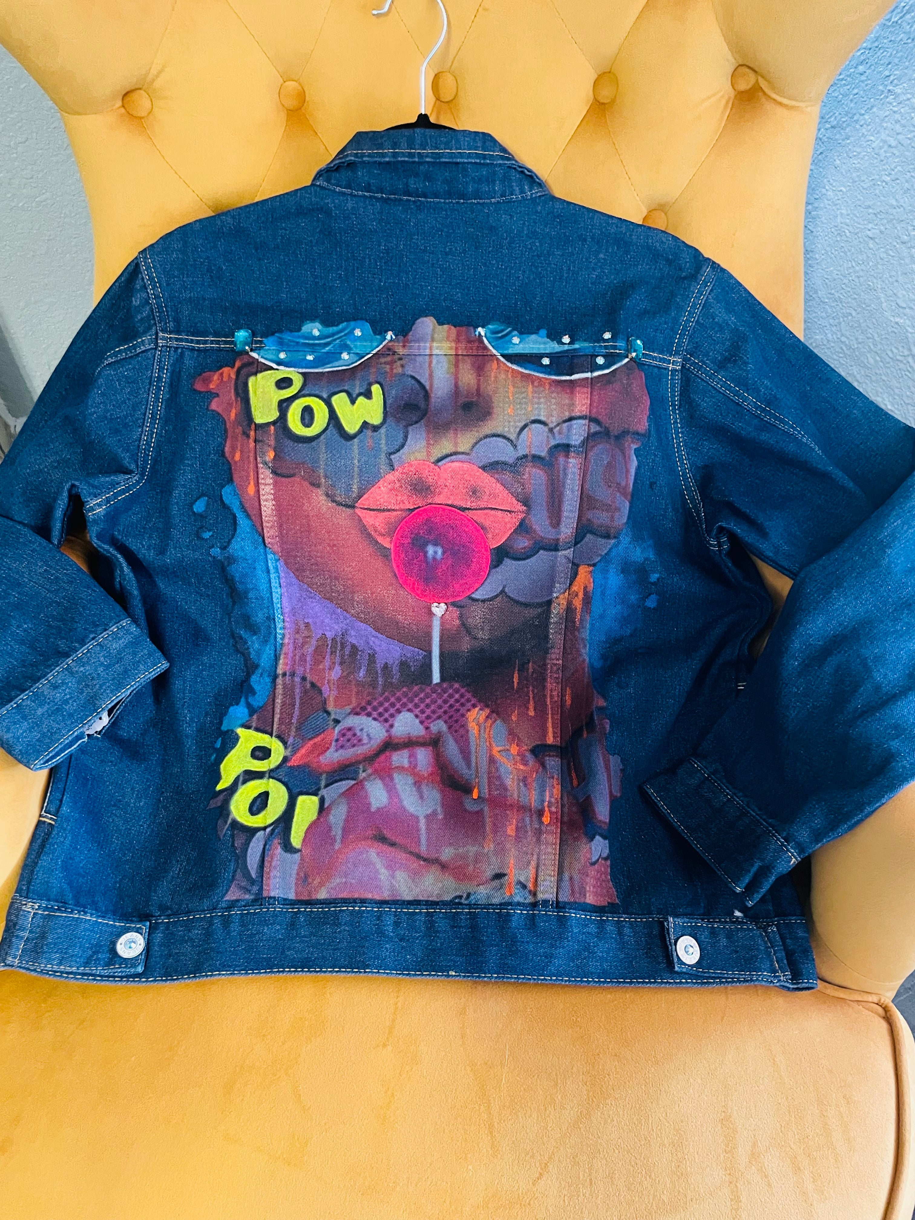 POP Art Blue Denim Jacket Hand Painted