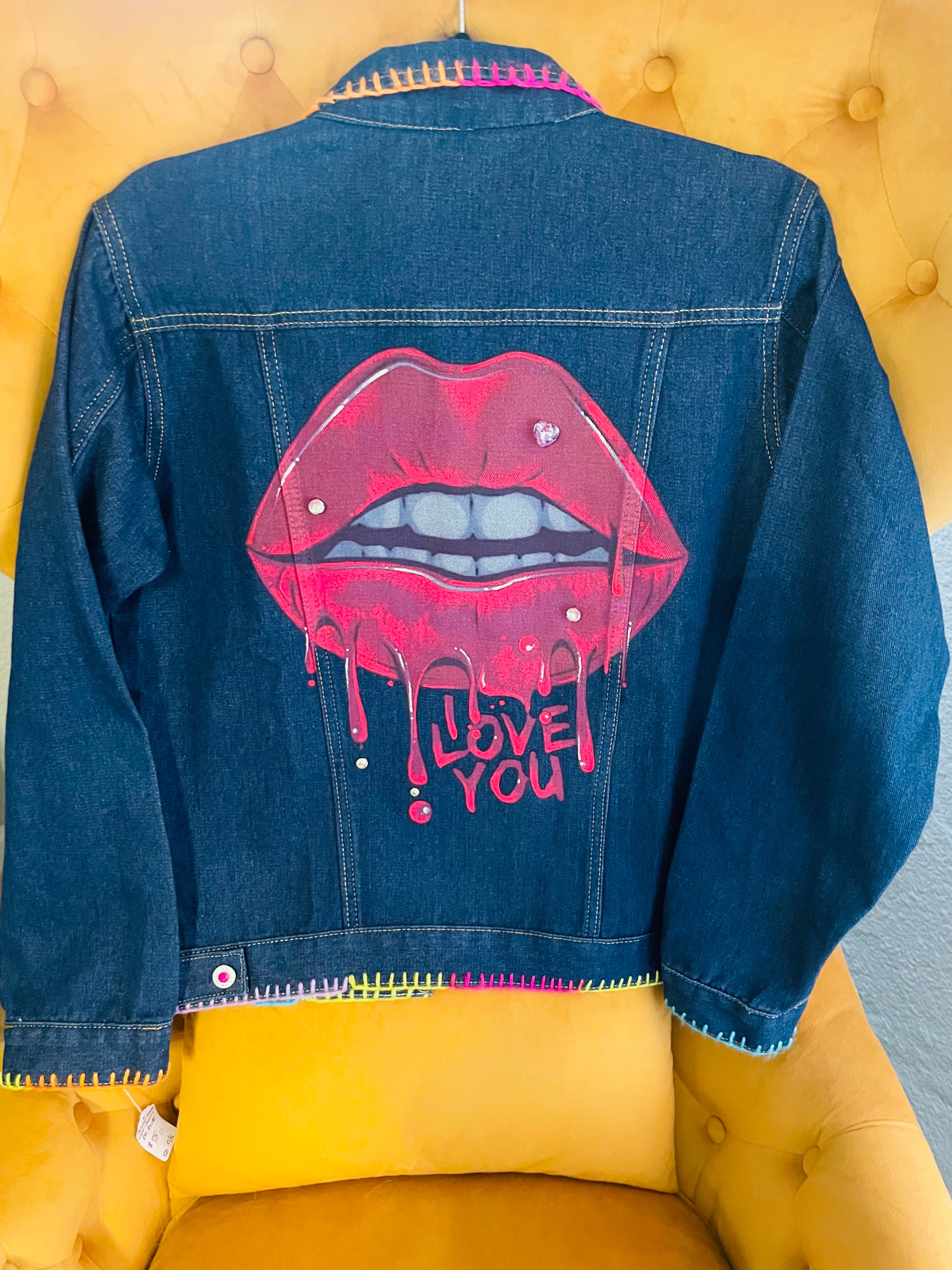 Lips Hand Painted Denim
