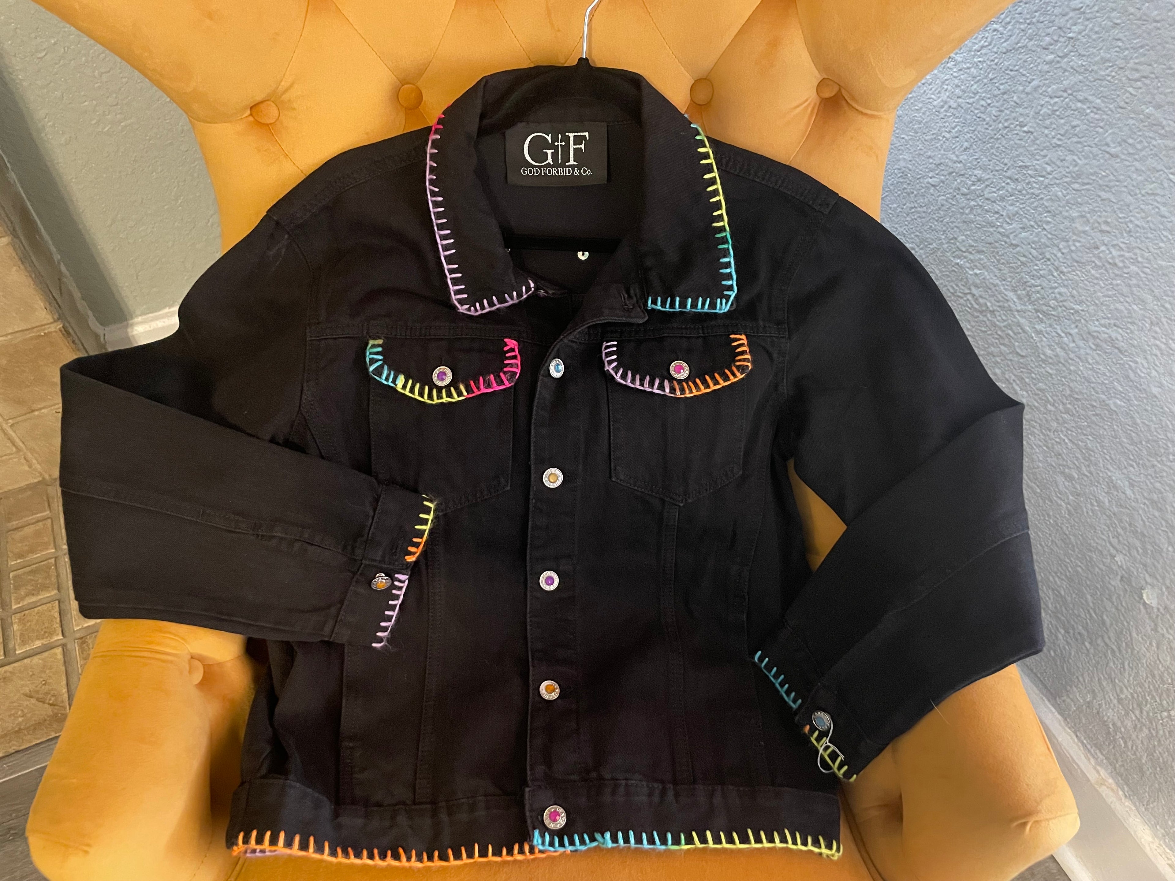 POP Art Denim Black Jacket Hand Painted