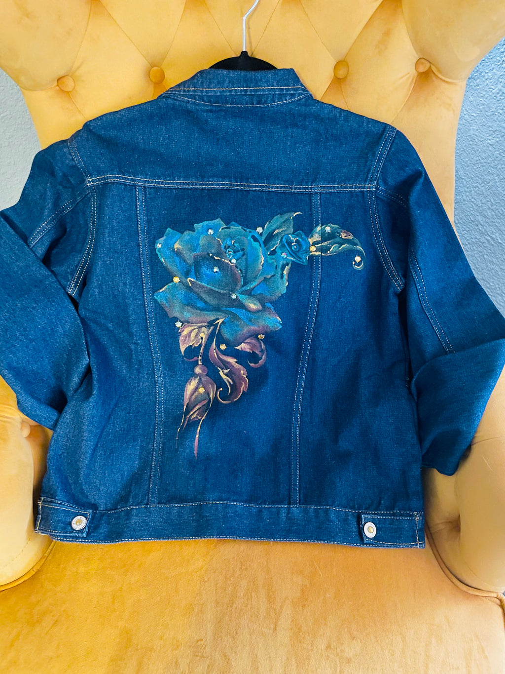 Blue Rose Denim Hand Painted