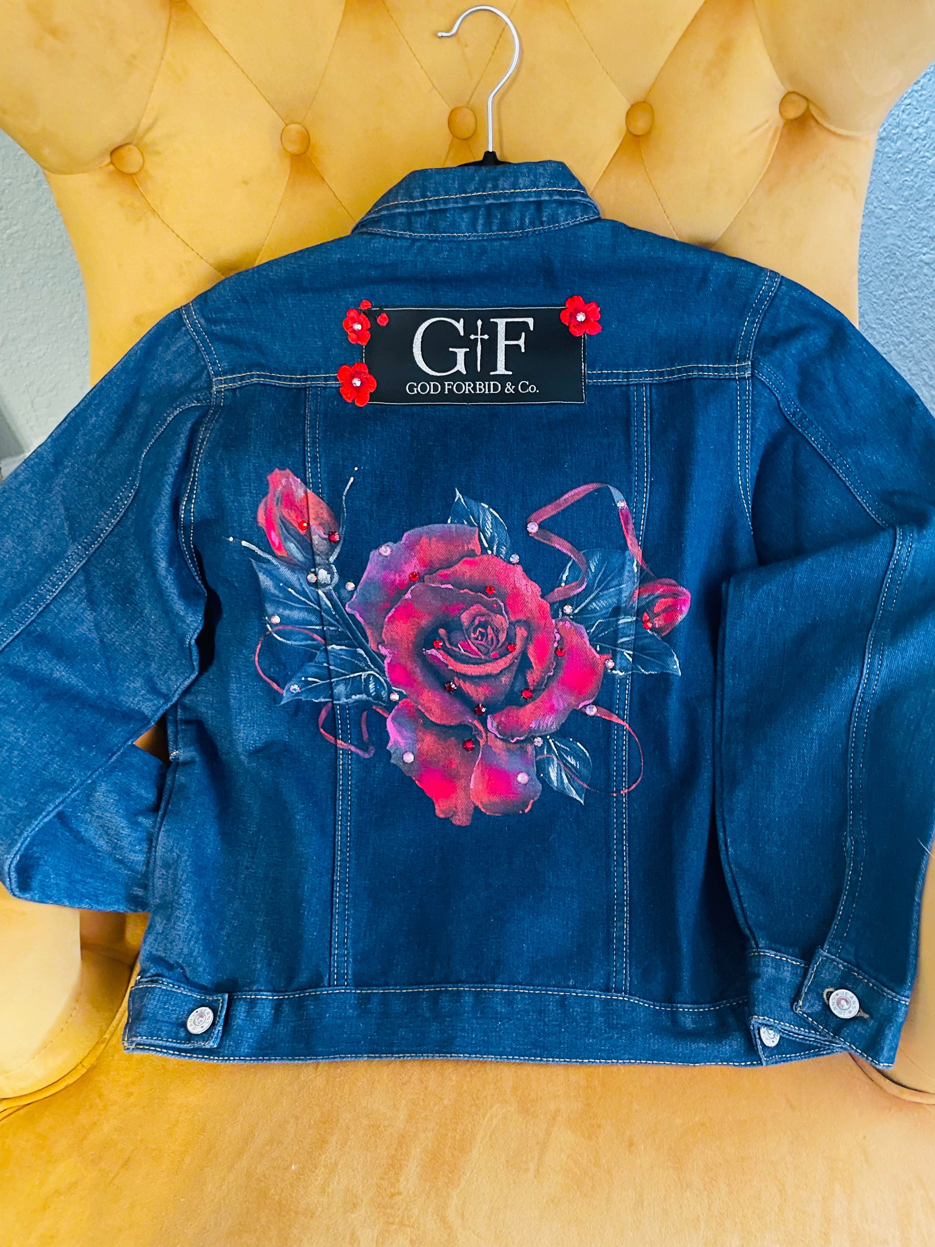 Red Roses Denim Hand Painted