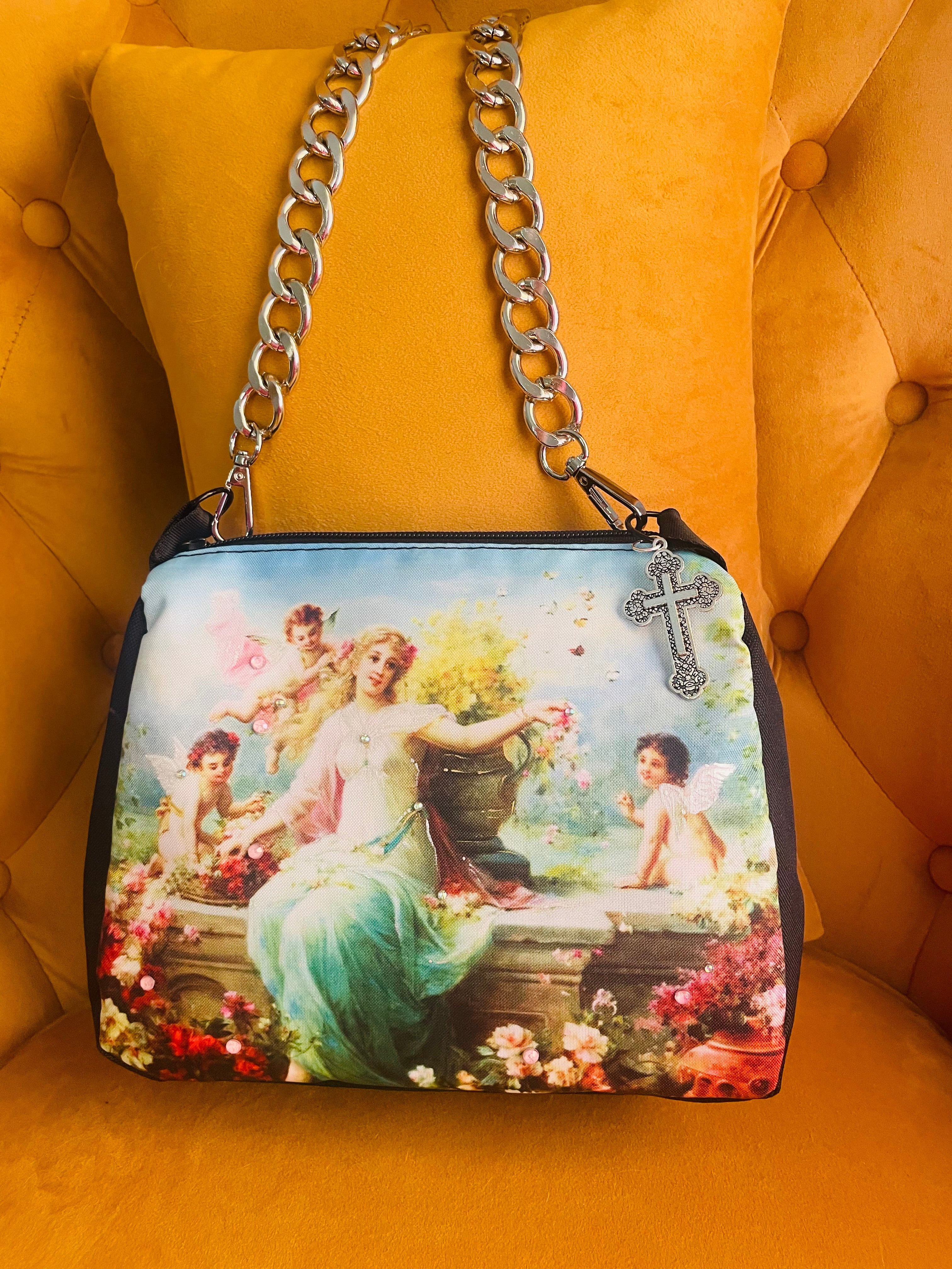 Vintage Cherub Garden Hand Painted Bag