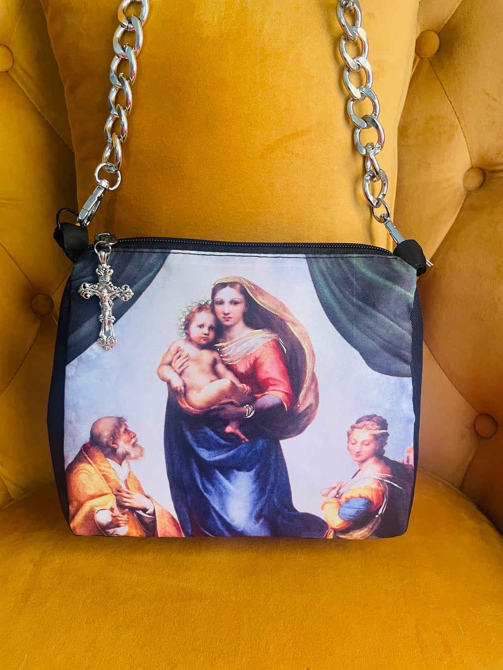 Vintage Mary and Jesus Hand Painted Bag