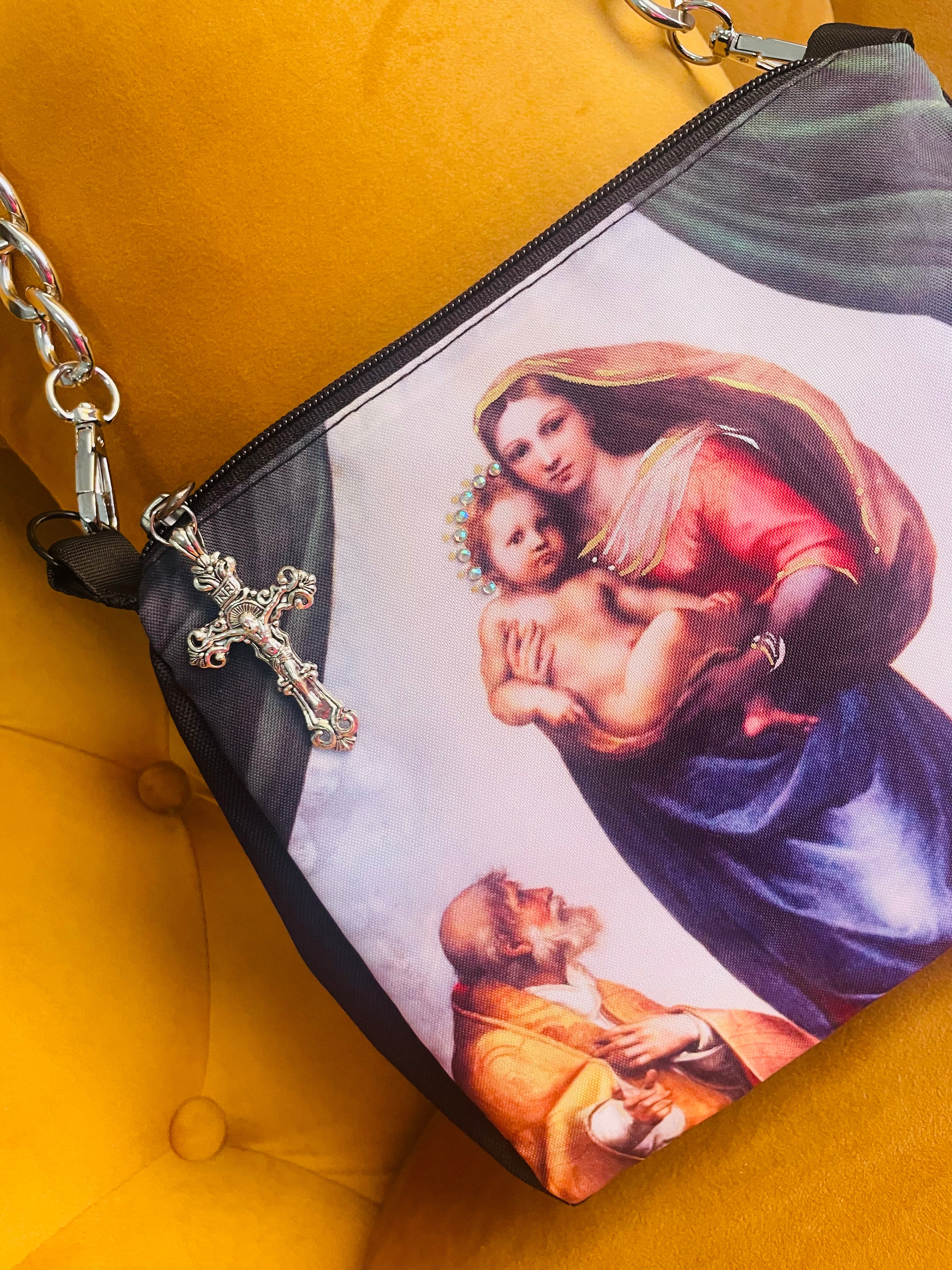 Vintage Mary and Jesus Hand Painted Bag