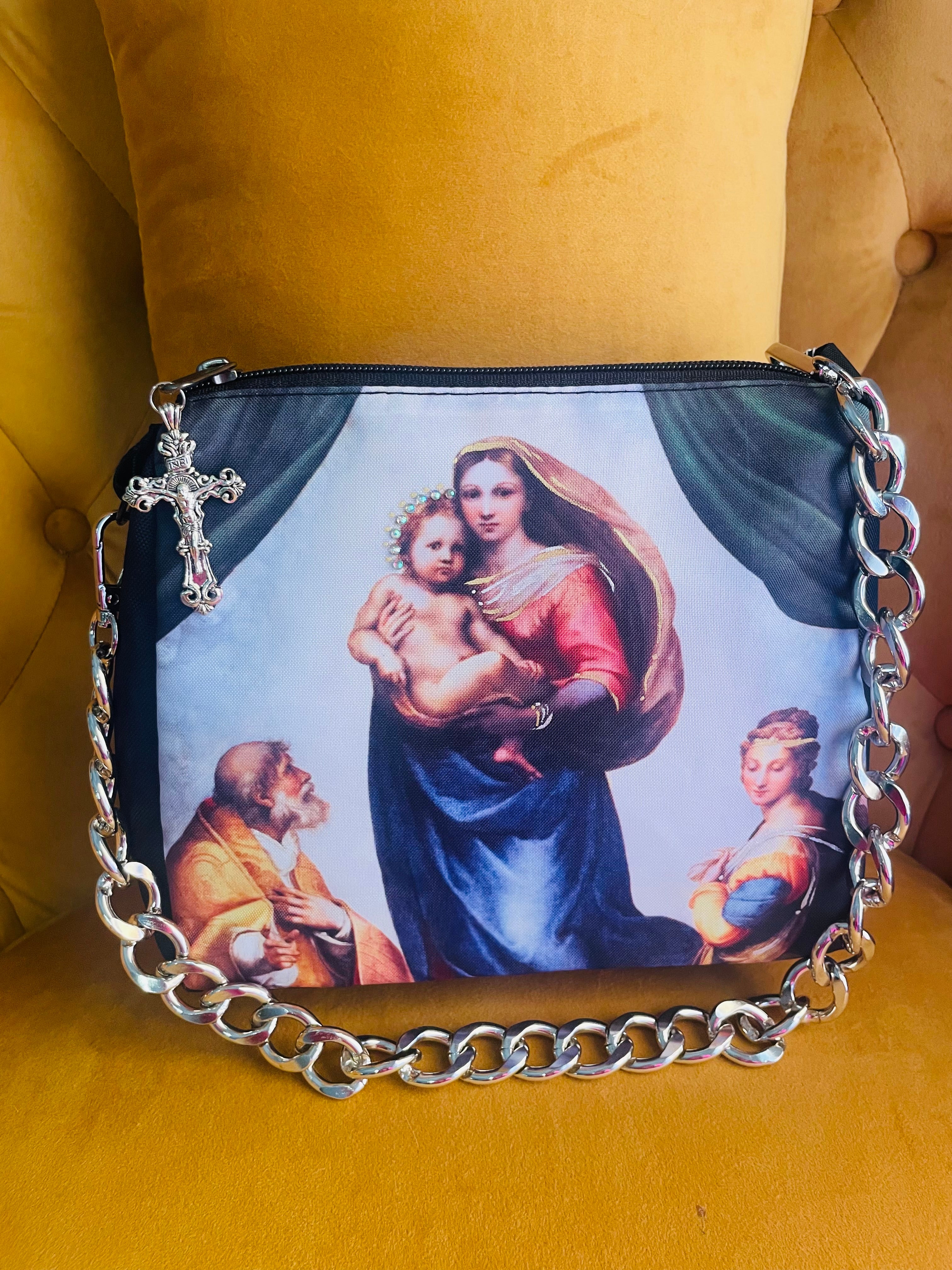 Vintage Mary and Jesus Hand Painted Bag