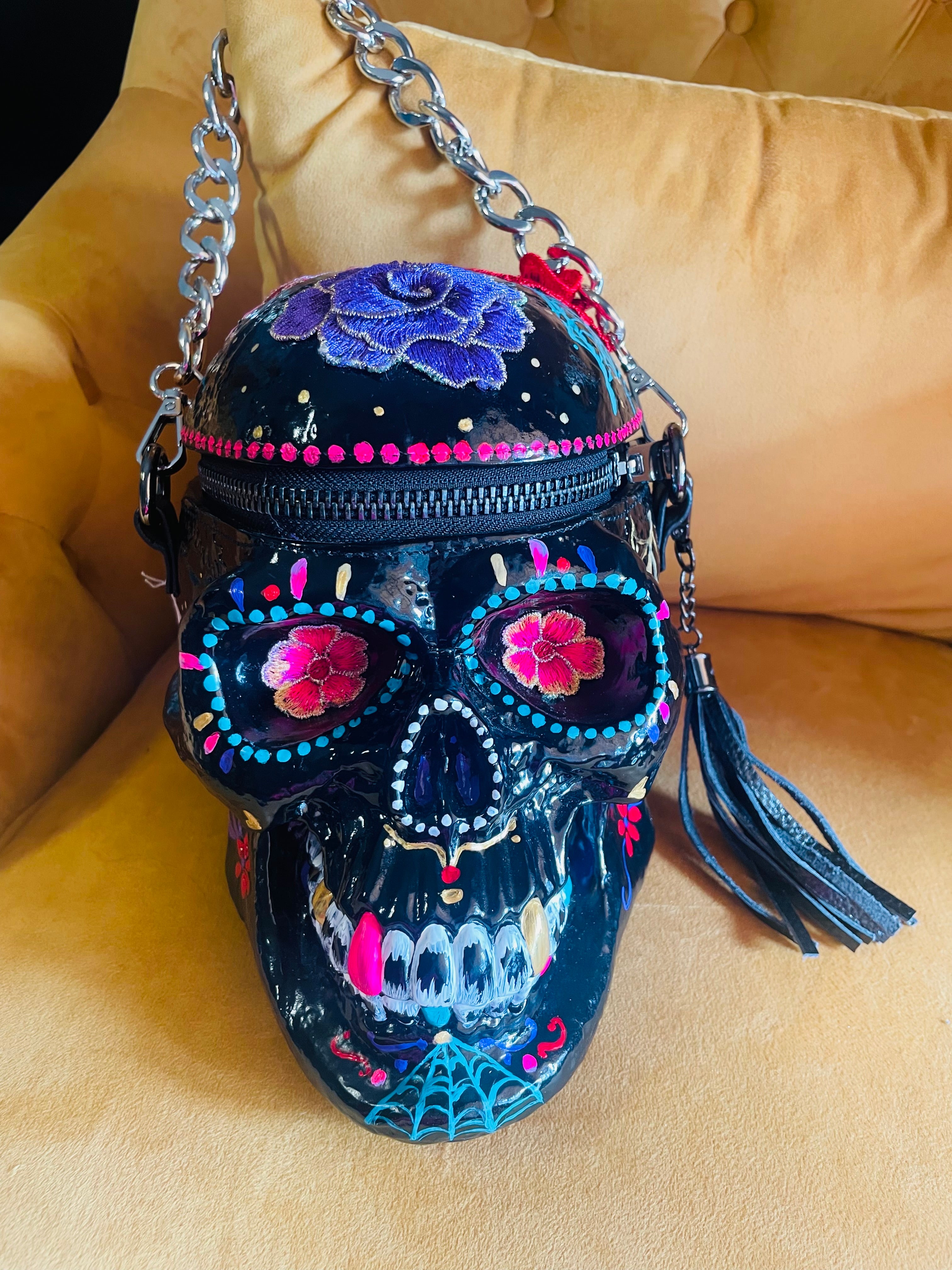 Hand Painted Sugar Skull Bag