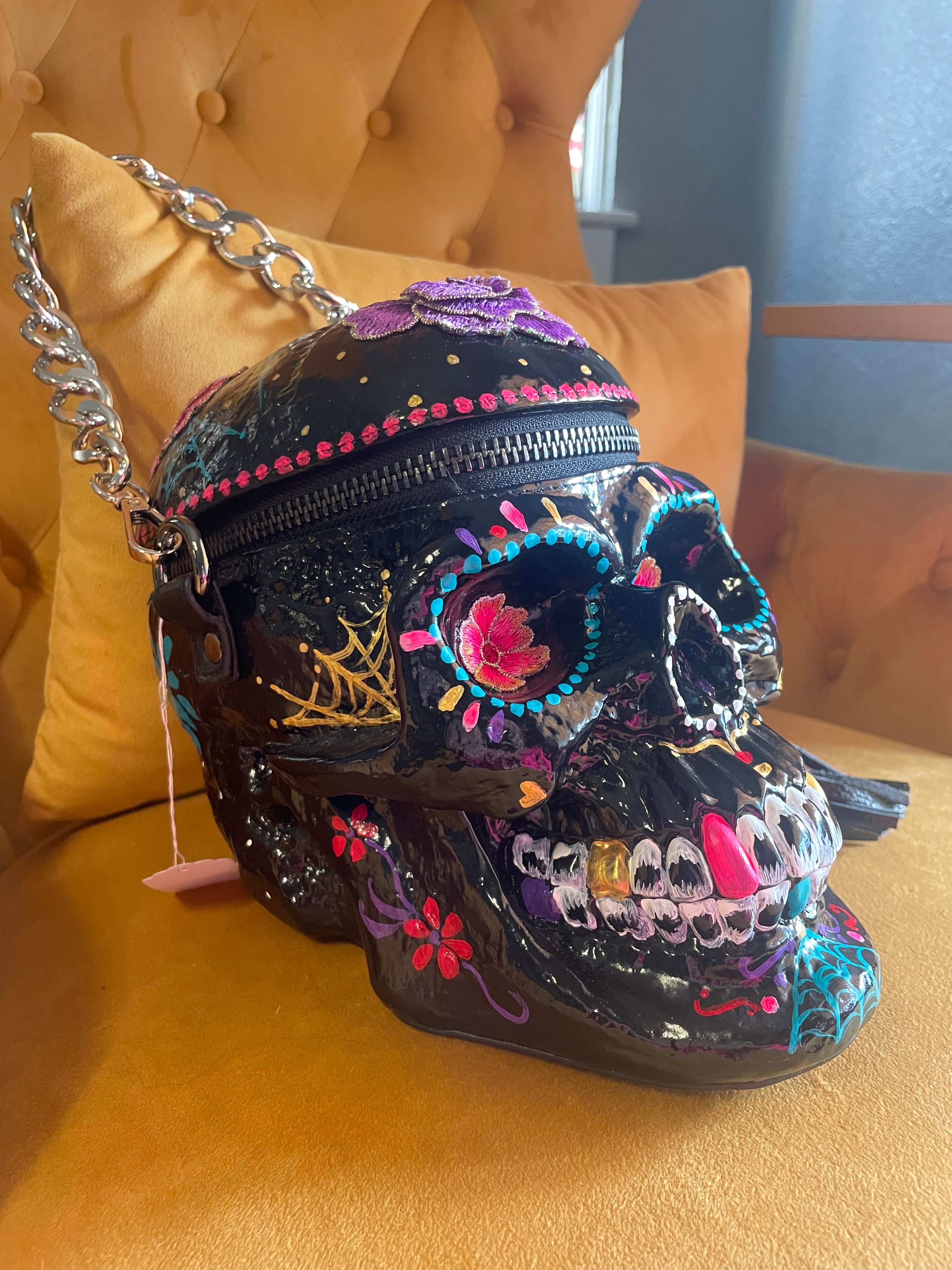 Hand Painted Sugar Skull Bag