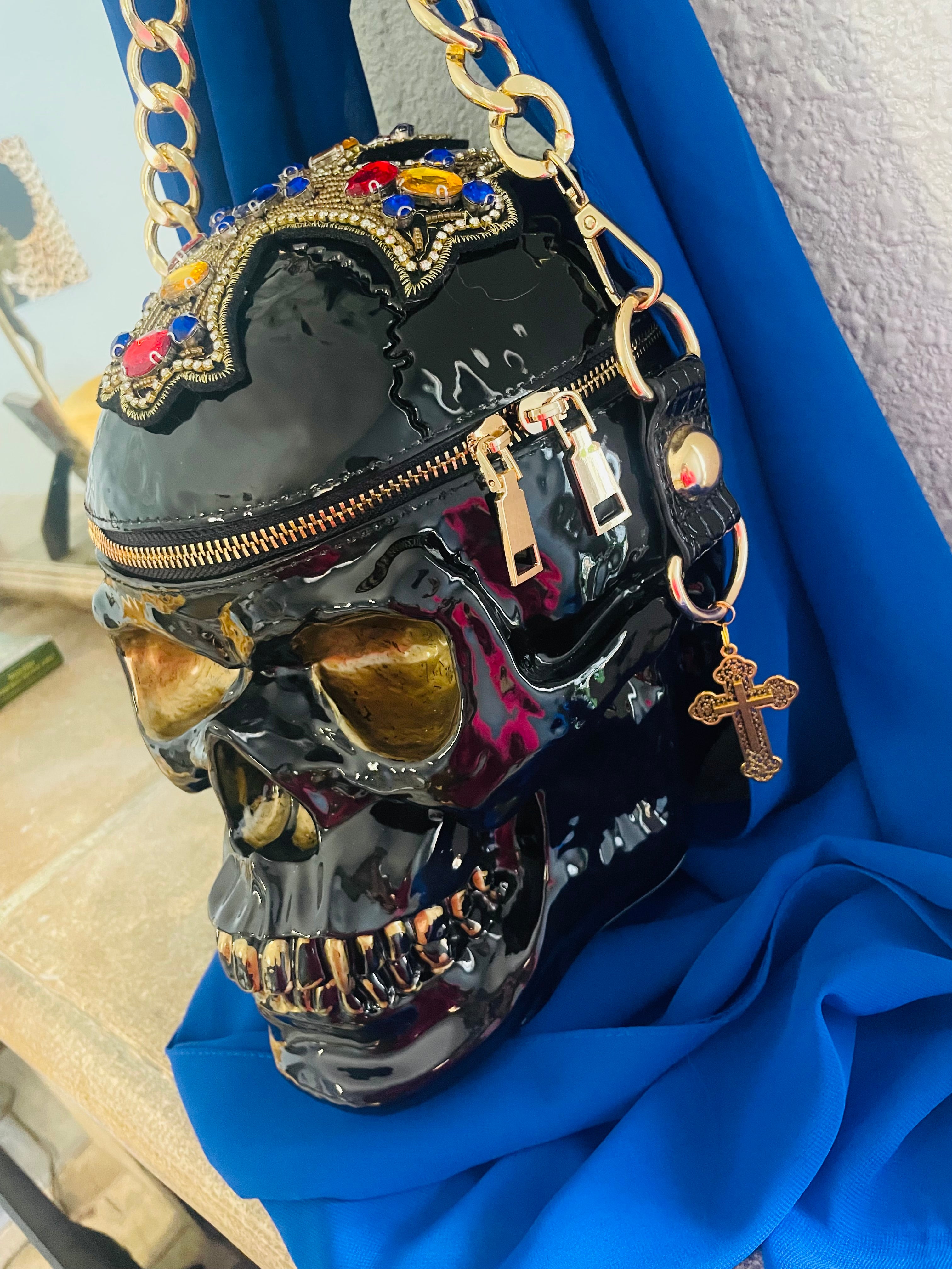 Royal Cross Skull Bag Hand Painted