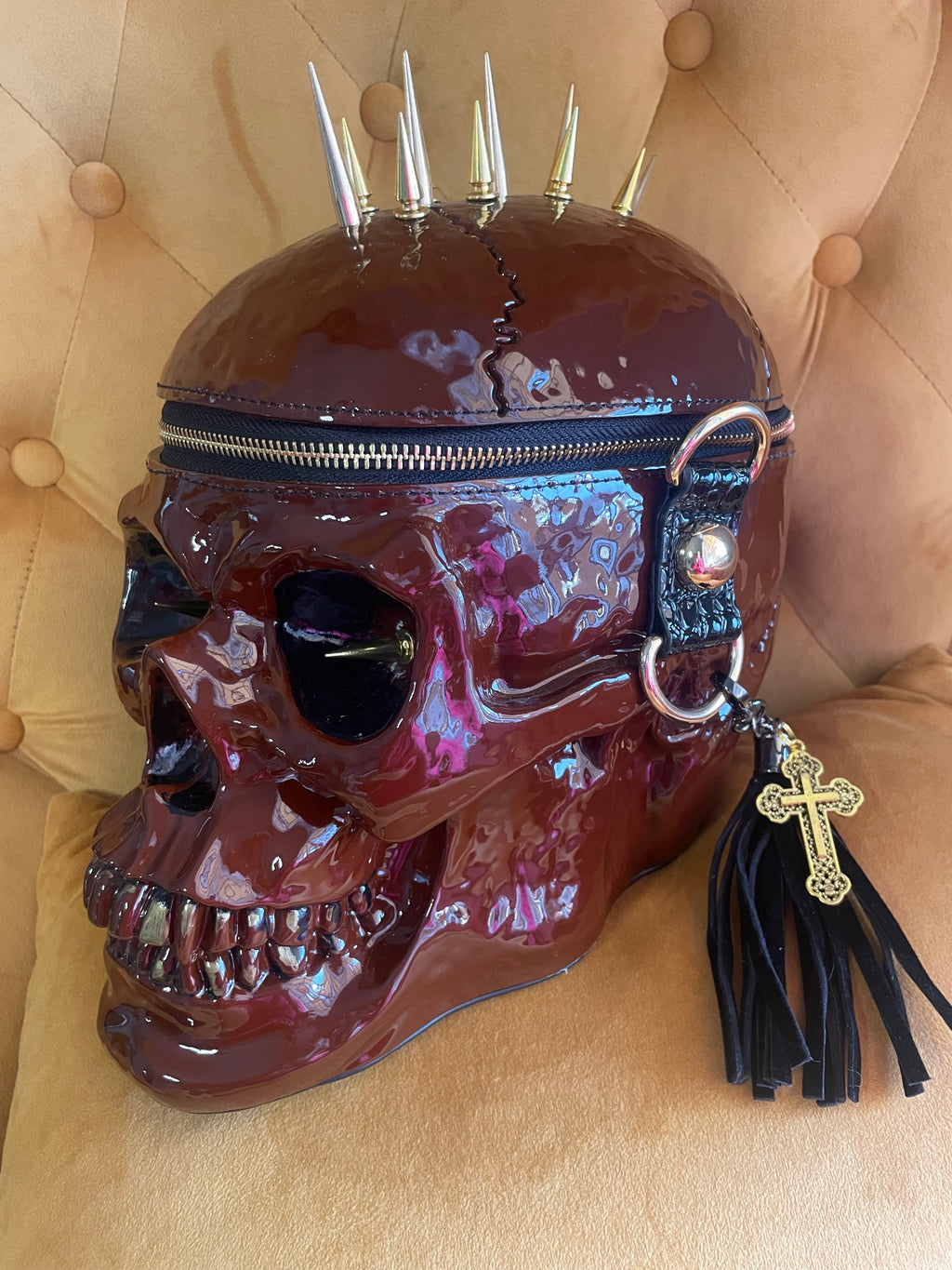 Spike Mohawk Skull Bag Fall Brown