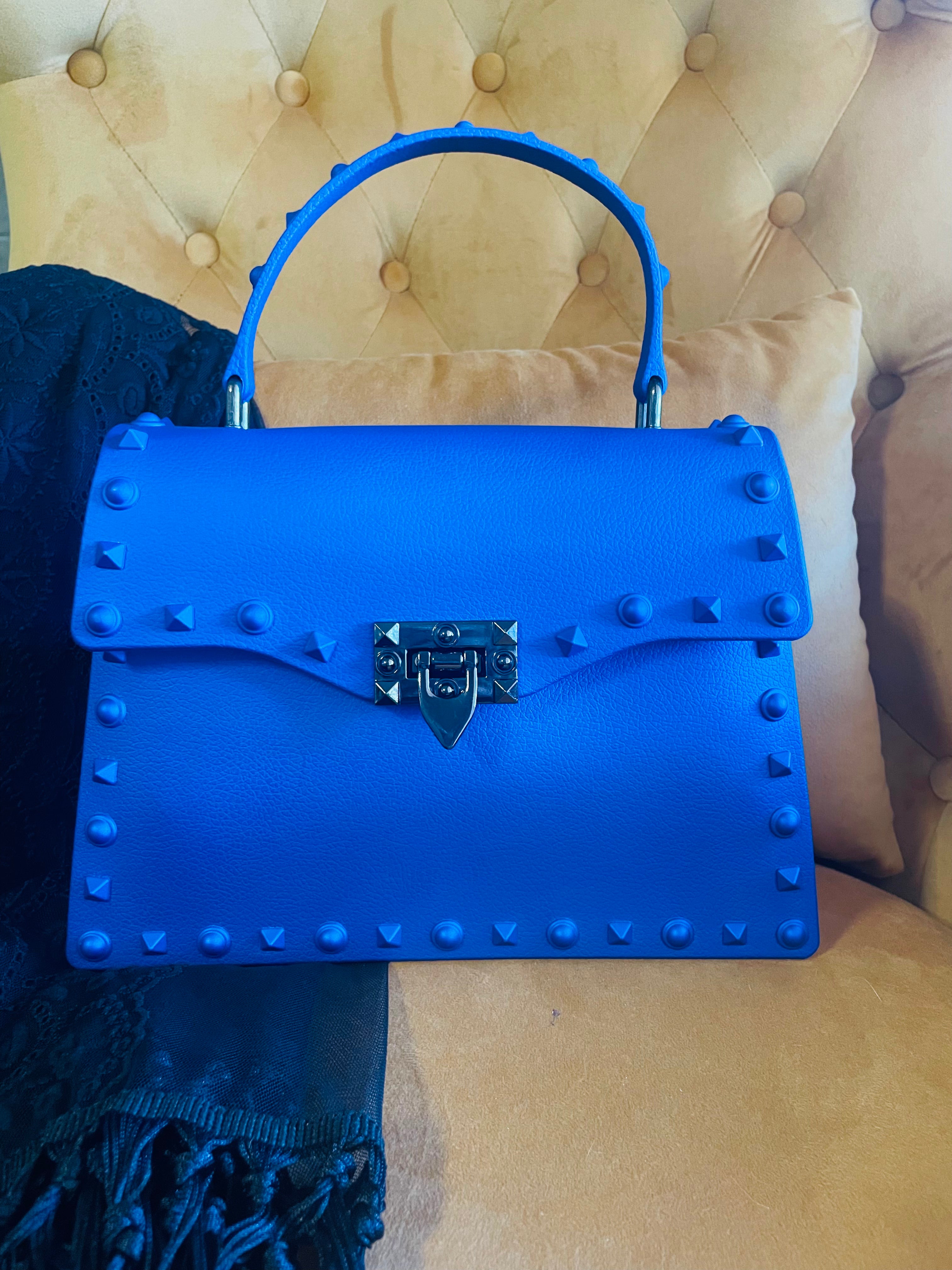 Metallic Studded Bag with Multi-Colored Rhinestone Cross