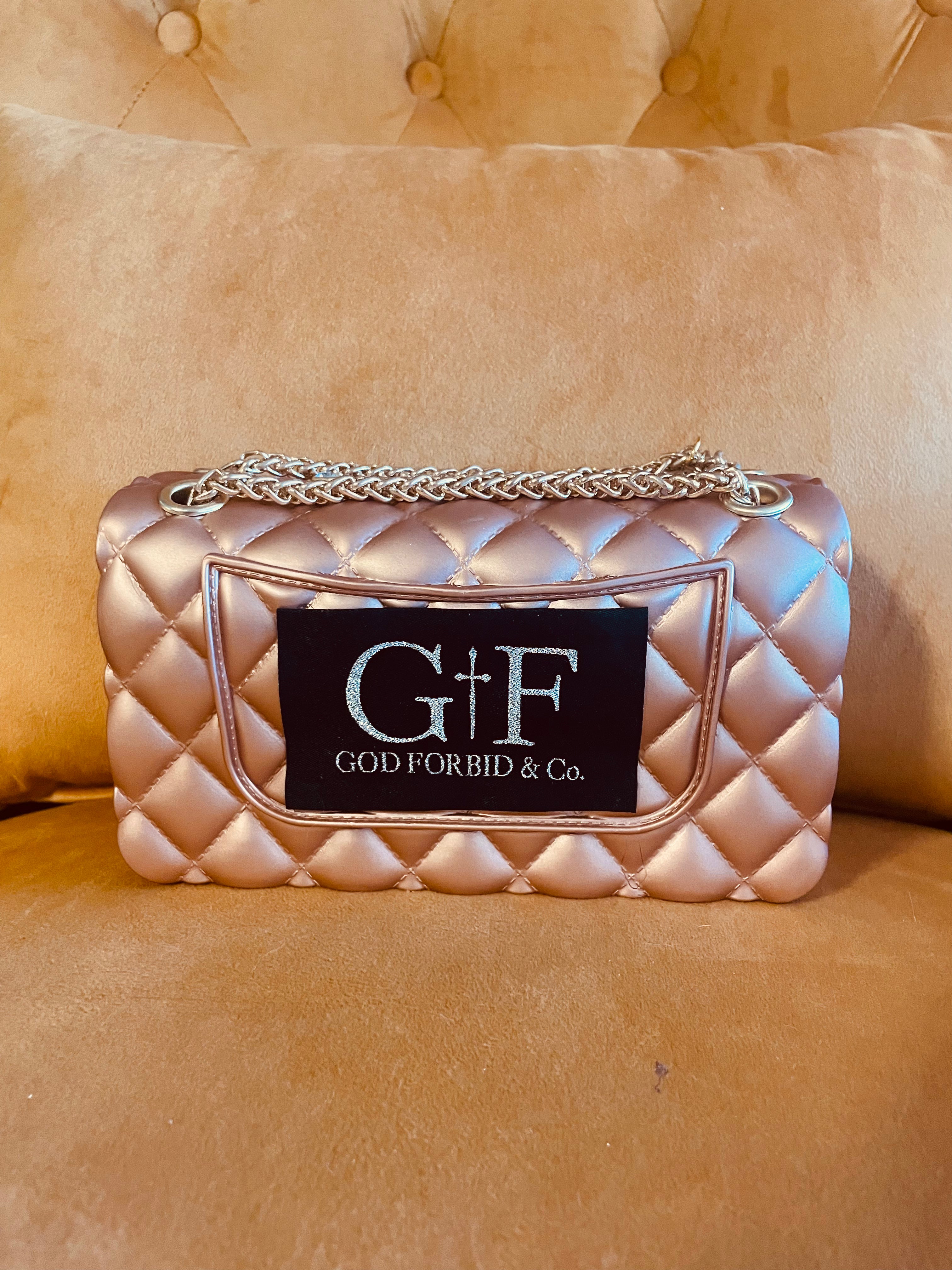 Rose Gold Quilted Rhinestone Bag Cross Charm