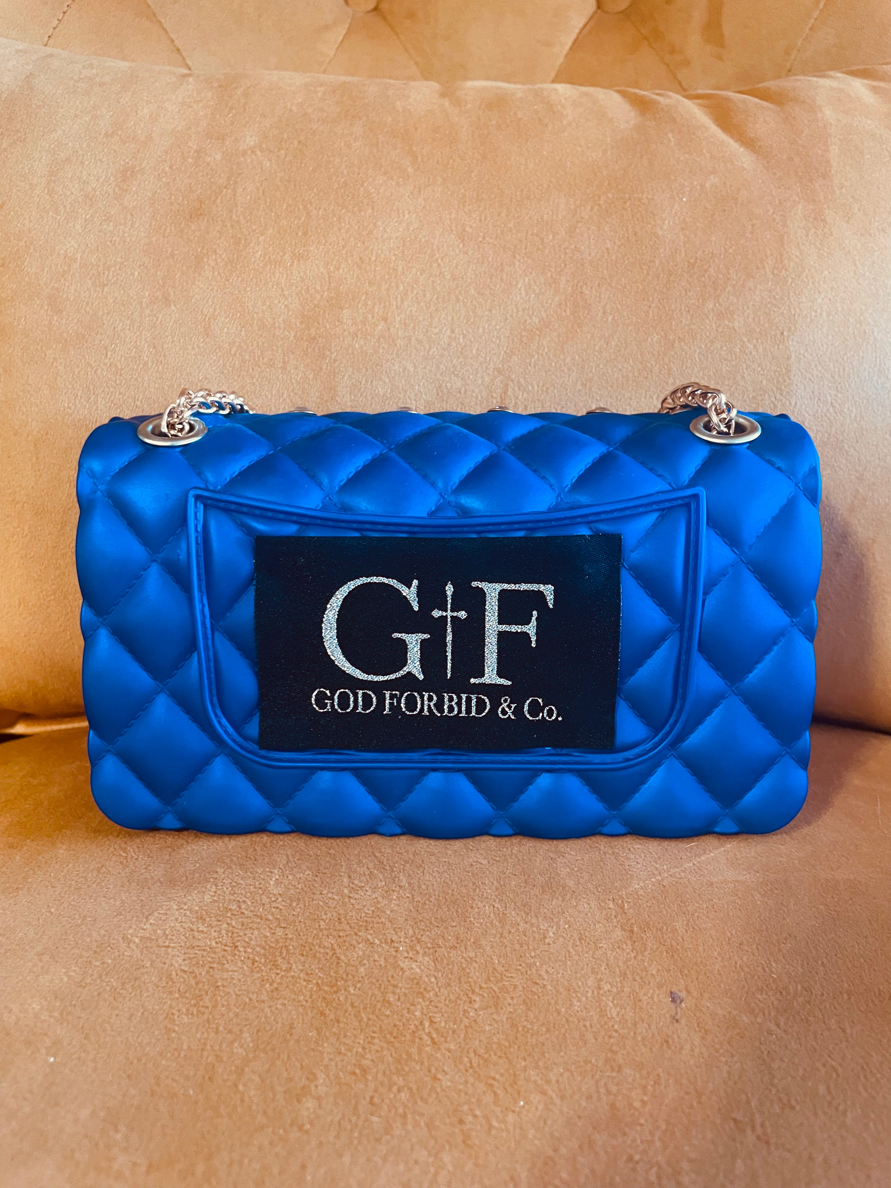 Blue Quilted Rhinestone Bag Cross Charm