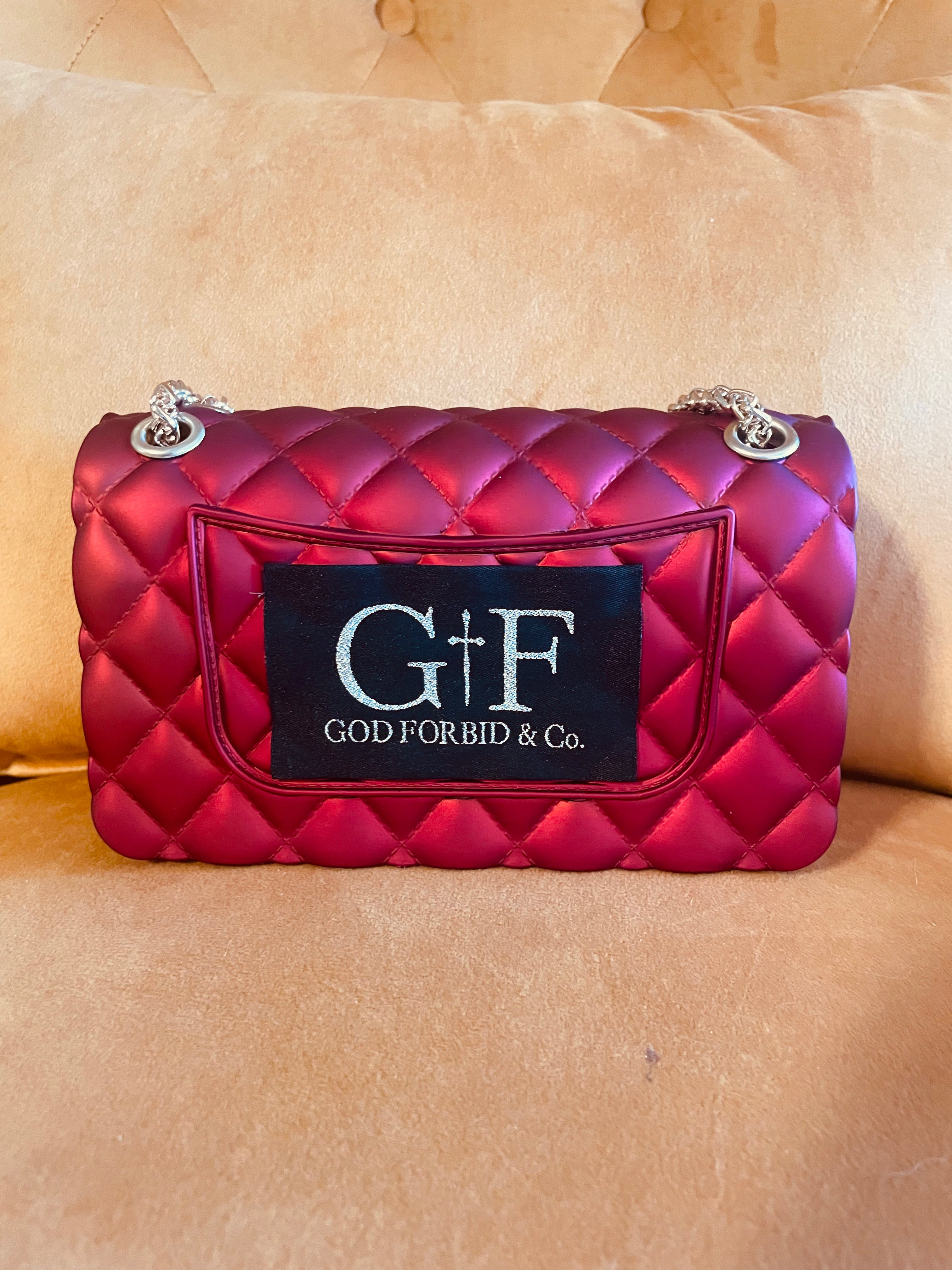 Red Quilted Rhinestone Bag Cross Charm