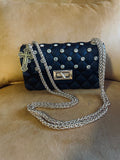 Black Quilted Rhinestone Bag Cross Charm