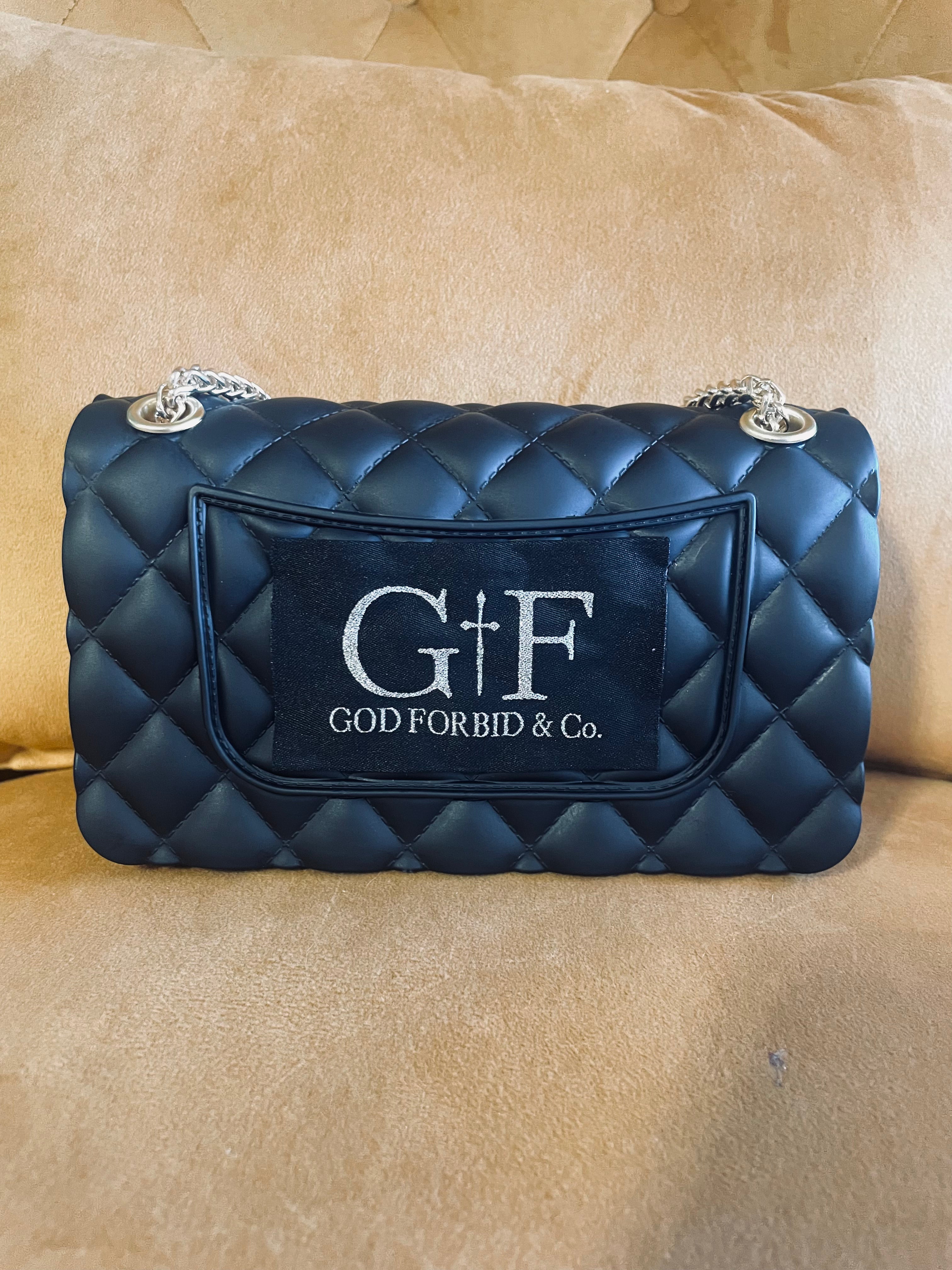 Black Quilted Rhinestone Bag Cross Charm