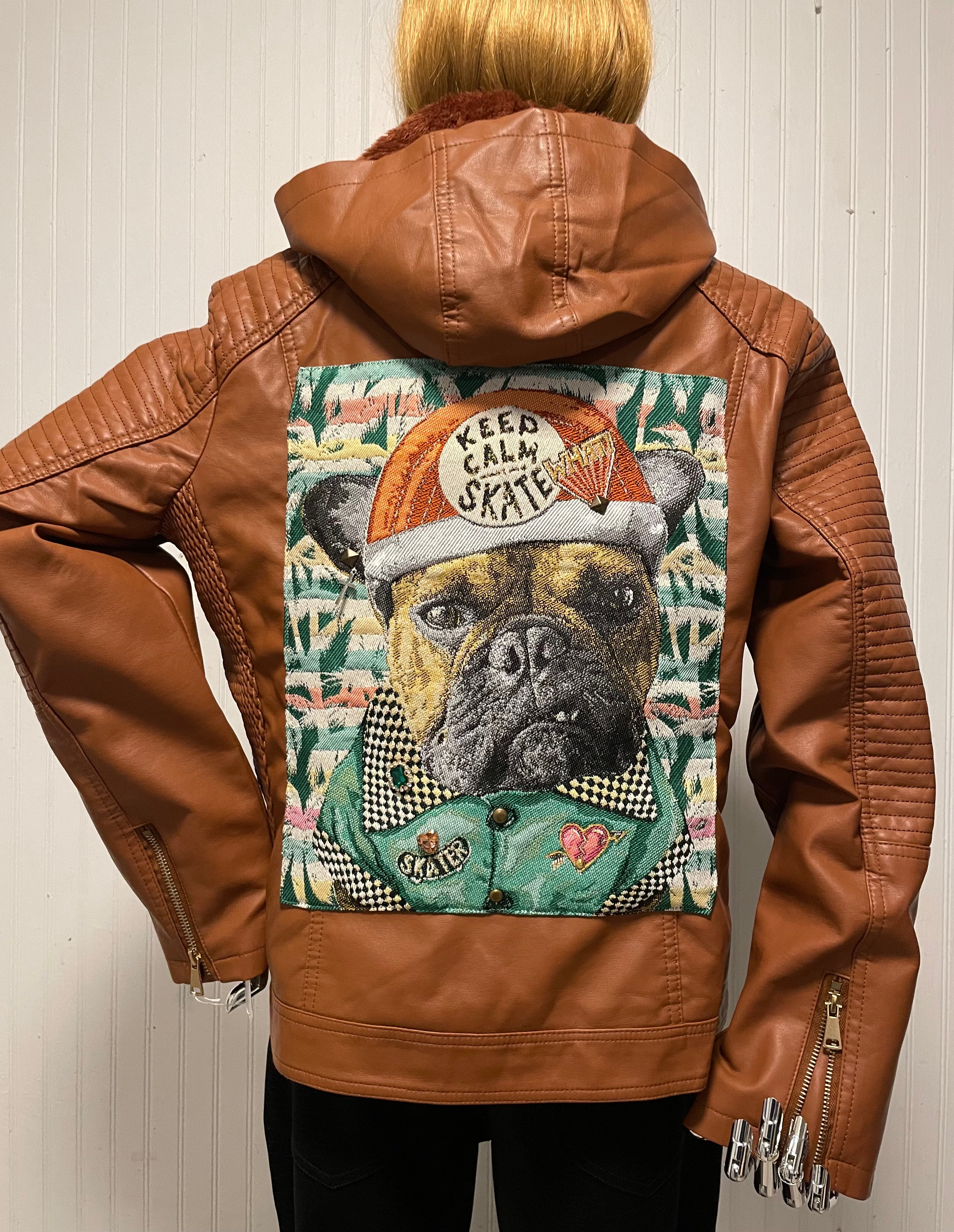 Brown Skater Dog Jacket Removable Hood