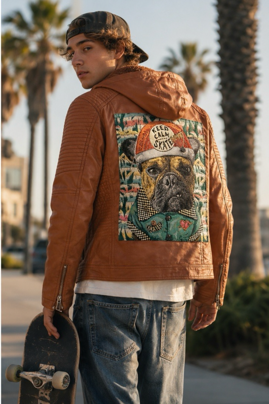 Brown Skater Dog Jacket Removable Hood