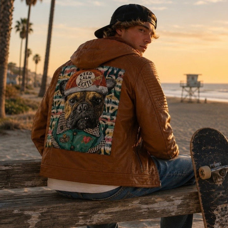 Brown Skater Dog Jacket Removable Hood