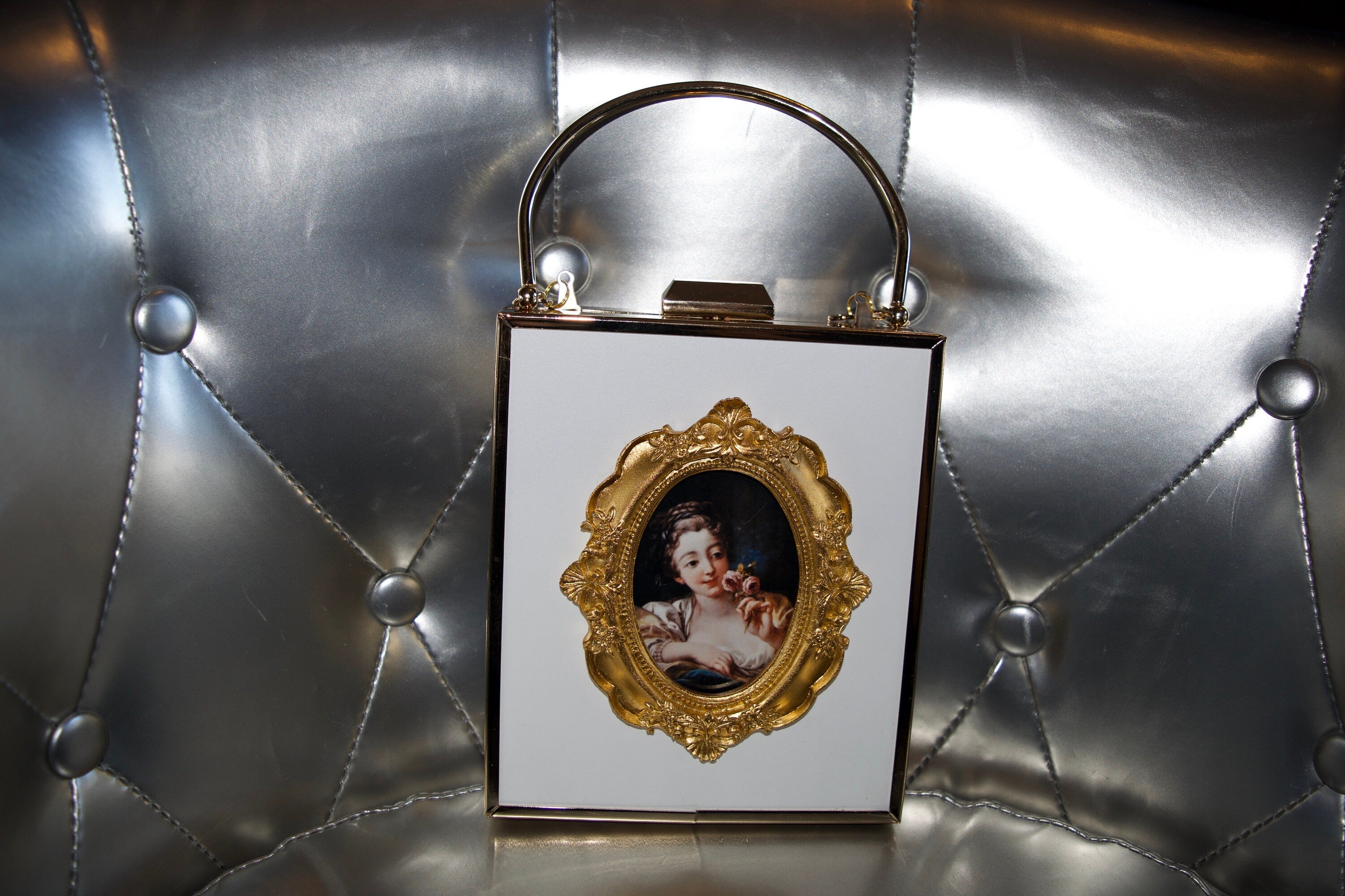 White Vintage Painting Frame Bag Convertible Straps