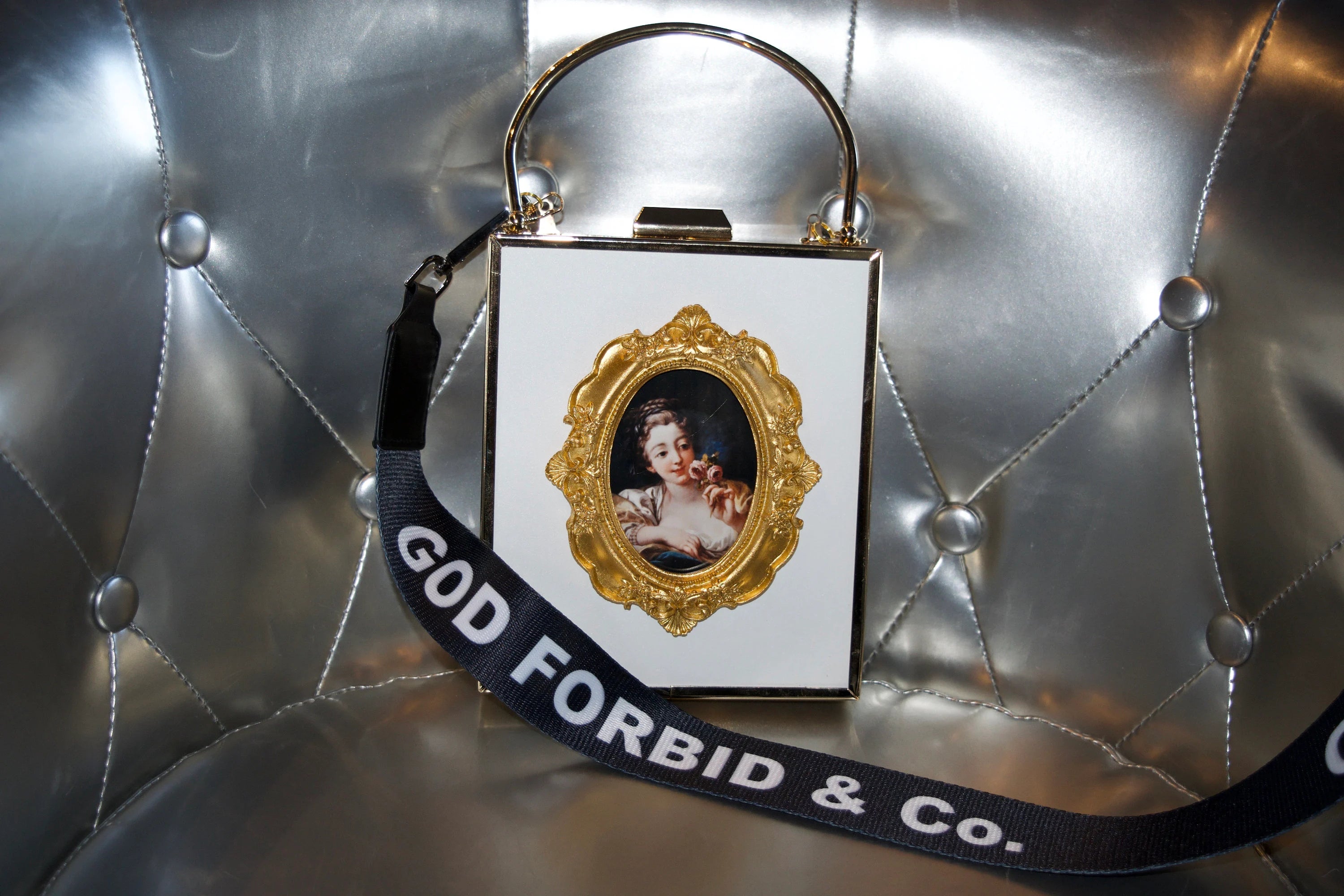 White Vintage Painting Frame Bag Convertible Straps